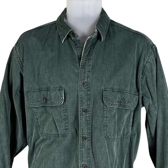 L.L. Bean Mens M Green Denim Canvas Shacket Hurricane Plaid Lining Canada Made - Picture 7 of 16
